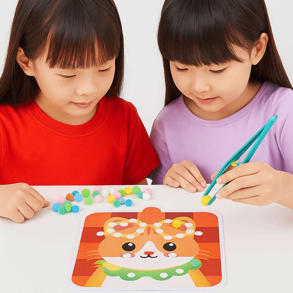 Hairball Children's Sticker Book Educational Pompom Crafts Toy Animal Pompom Art Kit  Kids Activity