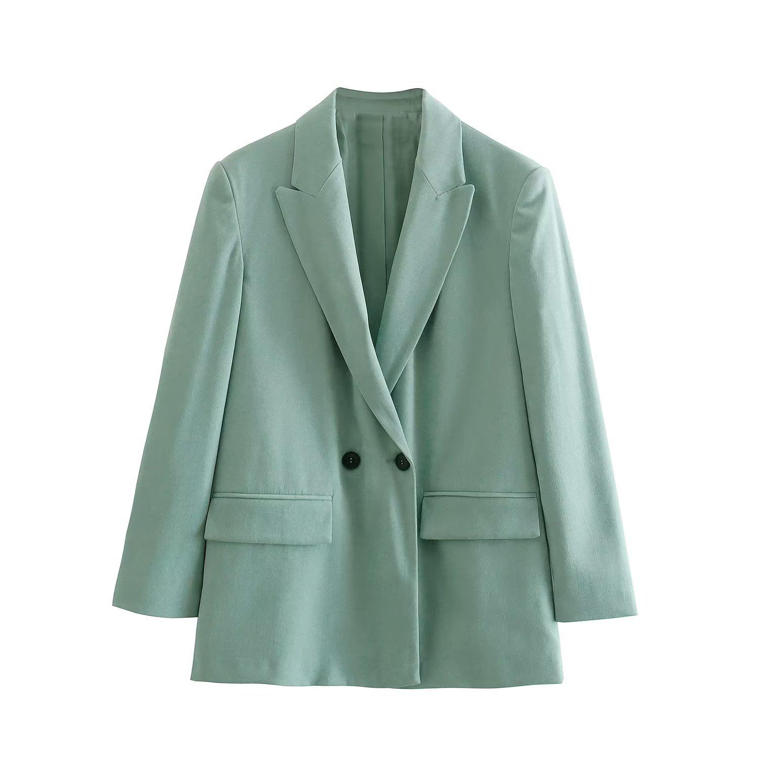 

Осень 2023 Европейский и Американский женский двубортный свободный однотонный пиджак Extra Small