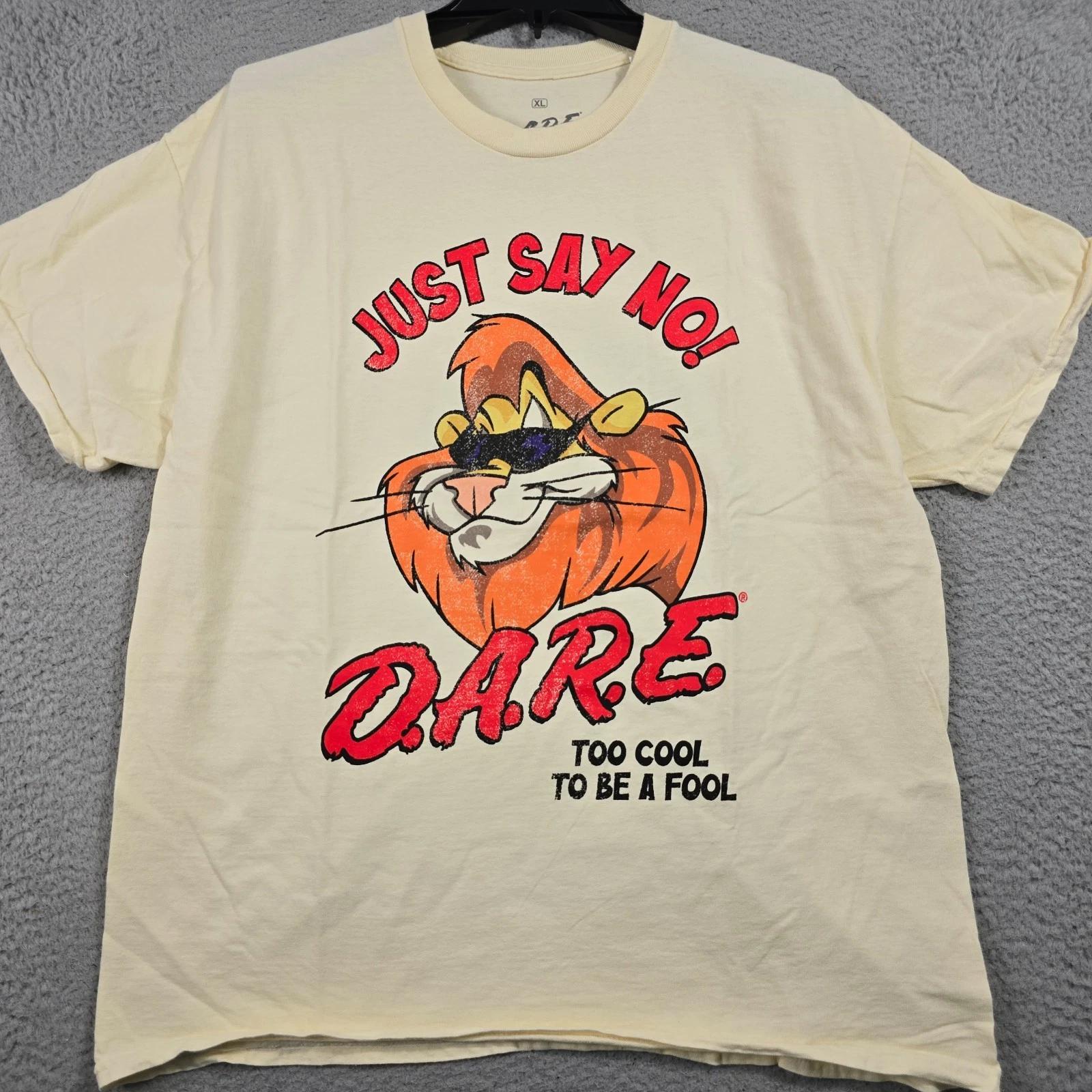 DARE Lion SHIRT Mens XL Yellow Keep Kids OFF Drugs Daren Just Say No 90s NWT S
