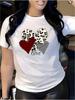 Womens Y2K Pattern TShirt Leopard Print Plaid Heart Design LooseFit Crew Neck Top Weekend Style Retro Comfort Fabric