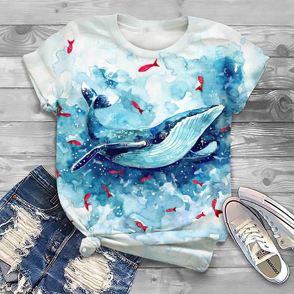 Summer Animal Whale 3D Print T-shirts Women Streetwear Casual Fashion Y2k Short Sleeve T Shirt O-neck Tees Tops Clothing
