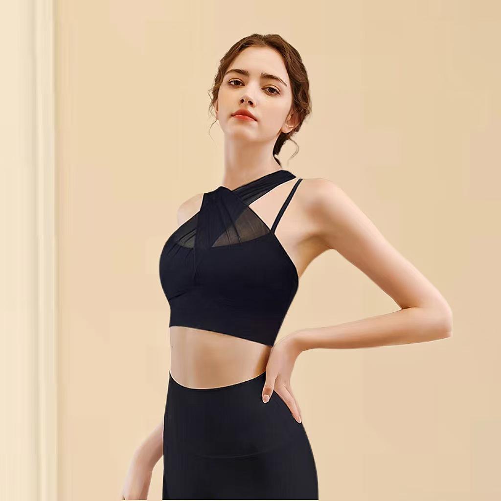 Damski Zestaw Kamizelki do Jogi z Siateczki Wysokiej Jakości z Wkładką na Biust - Seksowny Strój Fitness Dwuczęściowy