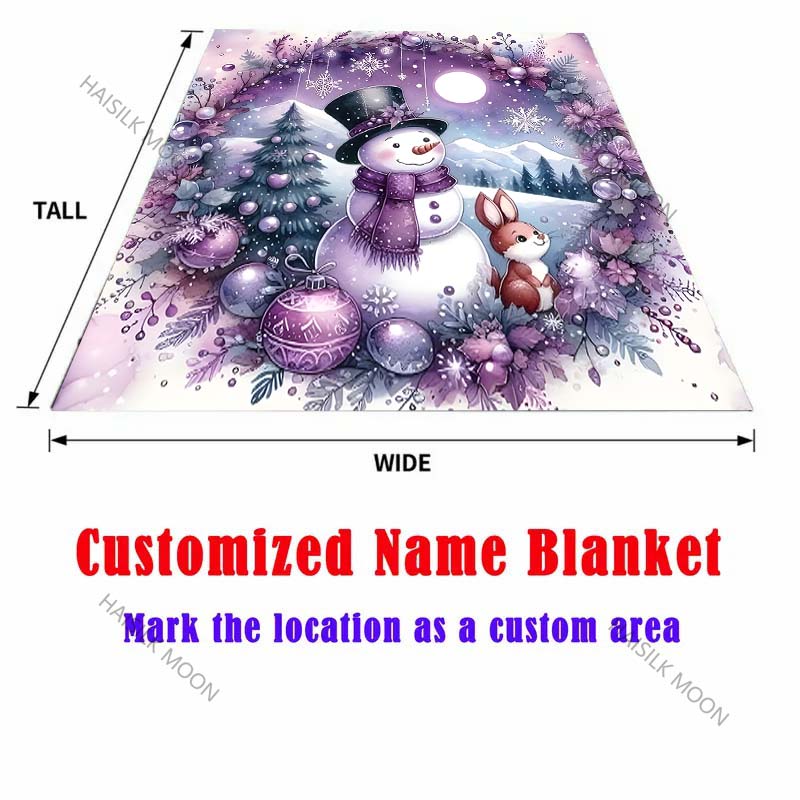 Purple Fantasy Snowman Rabbit Print Blanket Warm Soft Fluffy Kids and Adults Sofa Bed Throw Blanket for Home Camping Gift