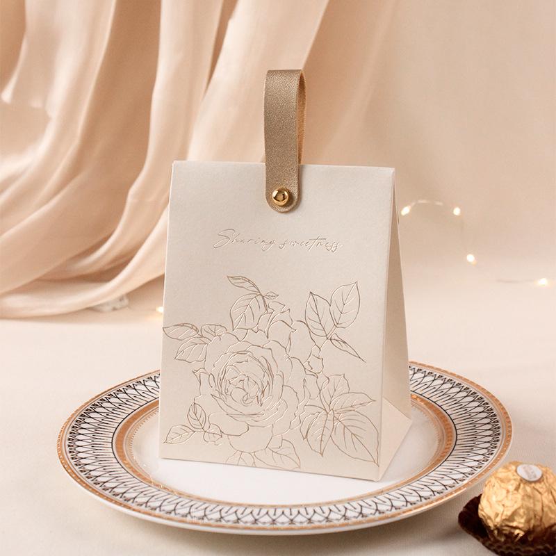 2025 Creamy White Retro French Handbag with Champagne Bow Textured Design - Wedding Candy Box