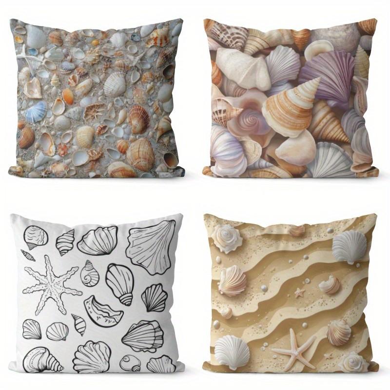 Seashell Patterns Beachy Decorative Pillow Covers Pattern Cushion Cover Suitable For Sofa Bedroom Car Pillow Cover