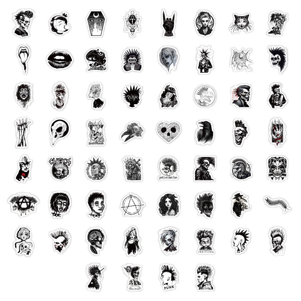 60 Gothic Punk Skull Stickers: Black & White DIY Graffiti for Notebooks