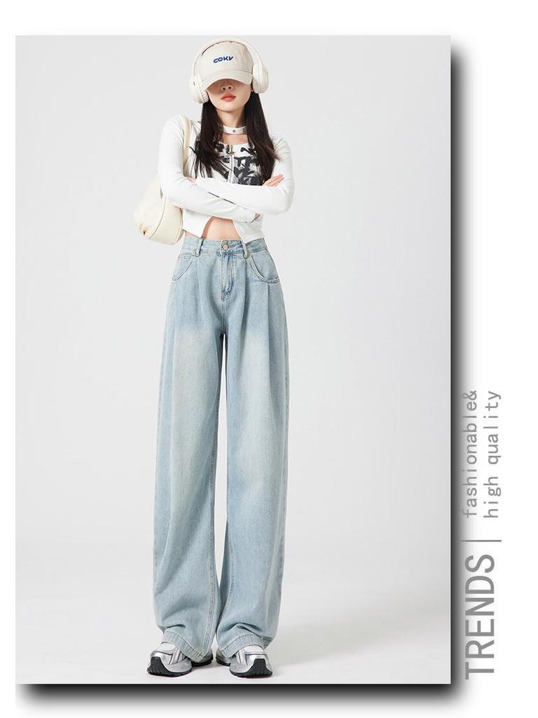 Unisex High-Waisted Light-Wash Wide-Leg Jeans: 2026 Slimming Floor-Length Autumn Style