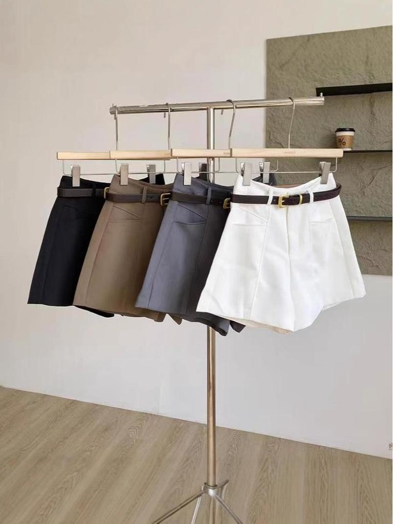 Summer 2025 Women's Casual Grey High-Waist A-Line Wide-Leg Shorts: Korean Fashion Trend