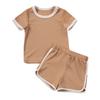 Boys Girls Ribbed Summer Outfit Set Toddler Short Sleeve T Shirt Shorts Children 2Pcs Clothes Sets Korean