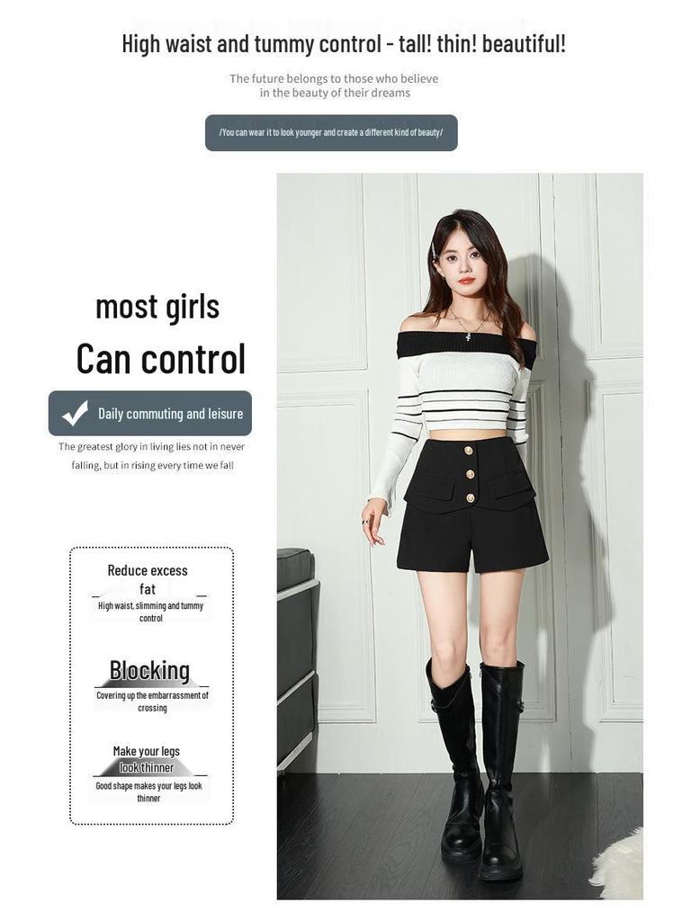 2025 Korean Style: Women's Slimming High Waist A-line Skirt Pants, Bootcut Wide Leg Casual Shorts, for Spring and Autumn