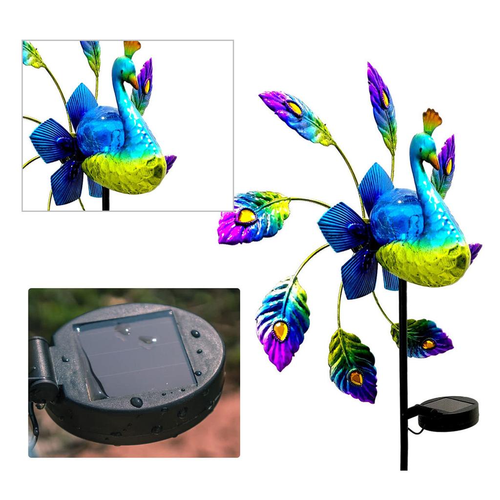 Solar Birds Windmill Light 3D Iron Wind Spinners Ground Plug Light Colorful Lighting Ornaments Home Decor for Courtyard Garden