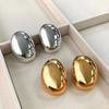 Stainless Steel Smooth Big Oval Stud Earrings for Women Exaggerated Hollow Ball Geometric Ear Buckle Earring Jewelry Gift
