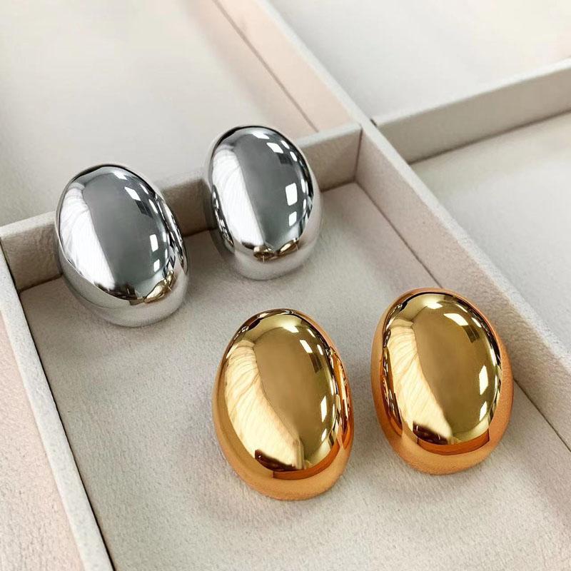 Stainless Steel Smooth Big Oval Stud Earrings for Women Exaggerated Hollow Ball Geometric Ear Buckle Earring Jewelry Gift