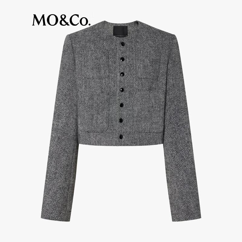 MO&Co. 2024 Autumn Merino Wool Blend Collarless Boxy Jacket
