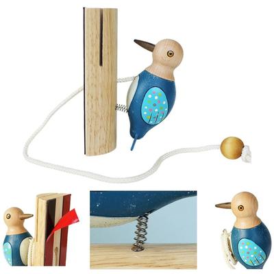 Cute Woodpecker Doorbell with Pull String Lovely Bird Door Bell Wooden Bird Shaped Chime for Door Farmhouse Decorative Charm