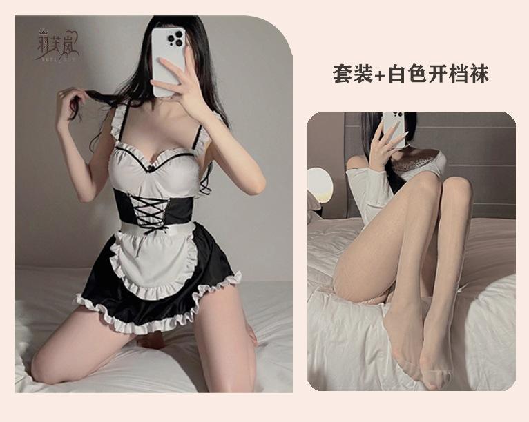 Sex Uniform Maid Clothing Black and White Bow Training Sexy Small Breasts Show Big Passion Cute Pure Lust Girl