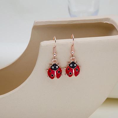 Chinese-Inspired Seven-Star Ladybug Earrings - Seasonal Fashion Accessory with Ear Hooks and Pendant Design