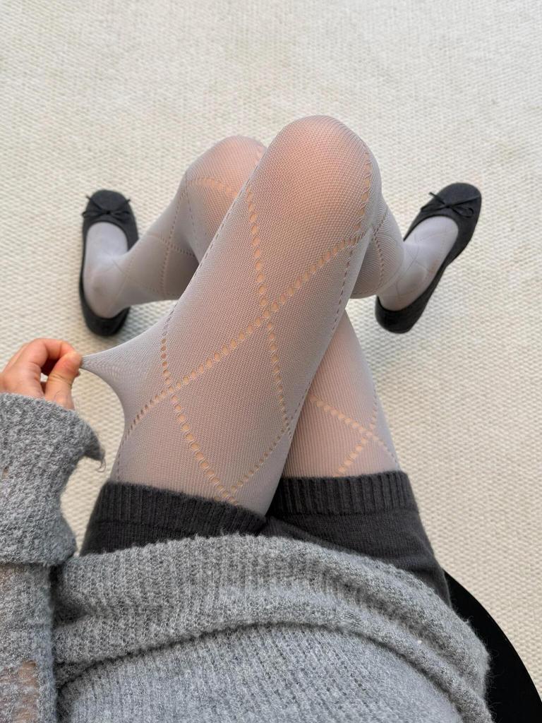 Micro-Transparent Rhombus Hollow Stockings Show Thin Nude Skin Beauty, Anti-Hook Pantyhose, High Elastic Leg Leggings