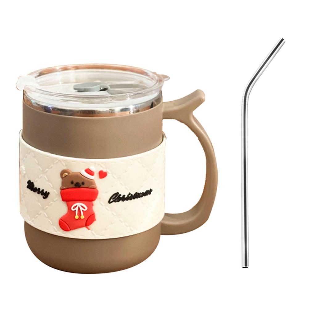 WORTHBUY 500Ml 304 Stainless Steel Coffee Mug With Straw Insulated Anti Scalding Water Cup Portable Double-Layer Drinking Cup