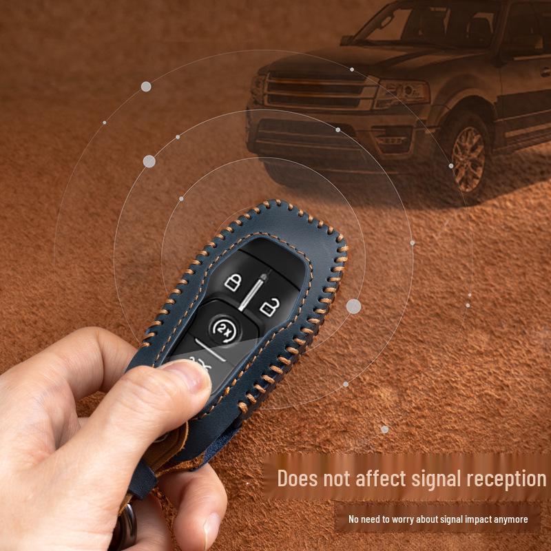 Ford Key Case for Focus, Mondeo, Kuga, Ecosport, Edge, Taurus - Genuine Leather with Buckle