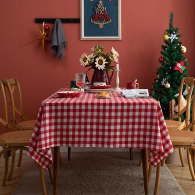 Christmas Party Tablecloth Red White Checkered Nordic Simple Cotton Linen Rectangular Table Cover