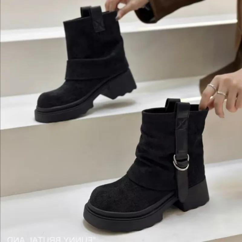 Fashion Chelsea Platform Flats Ankle Boots Suede Women Shoes Designer 2025 Trend New Casual Walking Boots Retro Fad Zapatos Mujer Botas