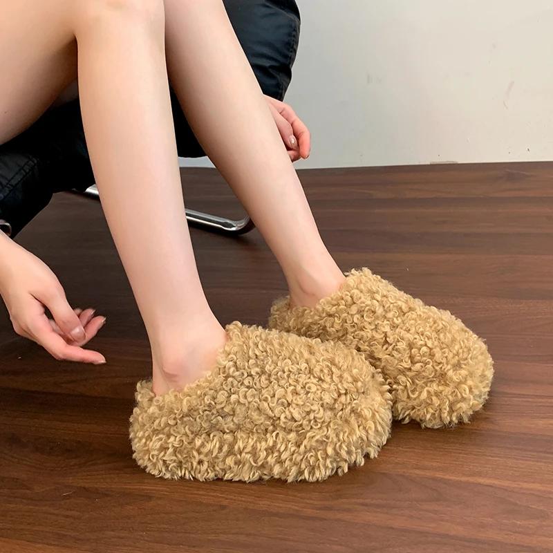 2025 Women's Fashion Slippers Cover Toe Platform Sole Warm Cotton Slippers Outdoor Autumn and Winter One Kick Thickened Slippers