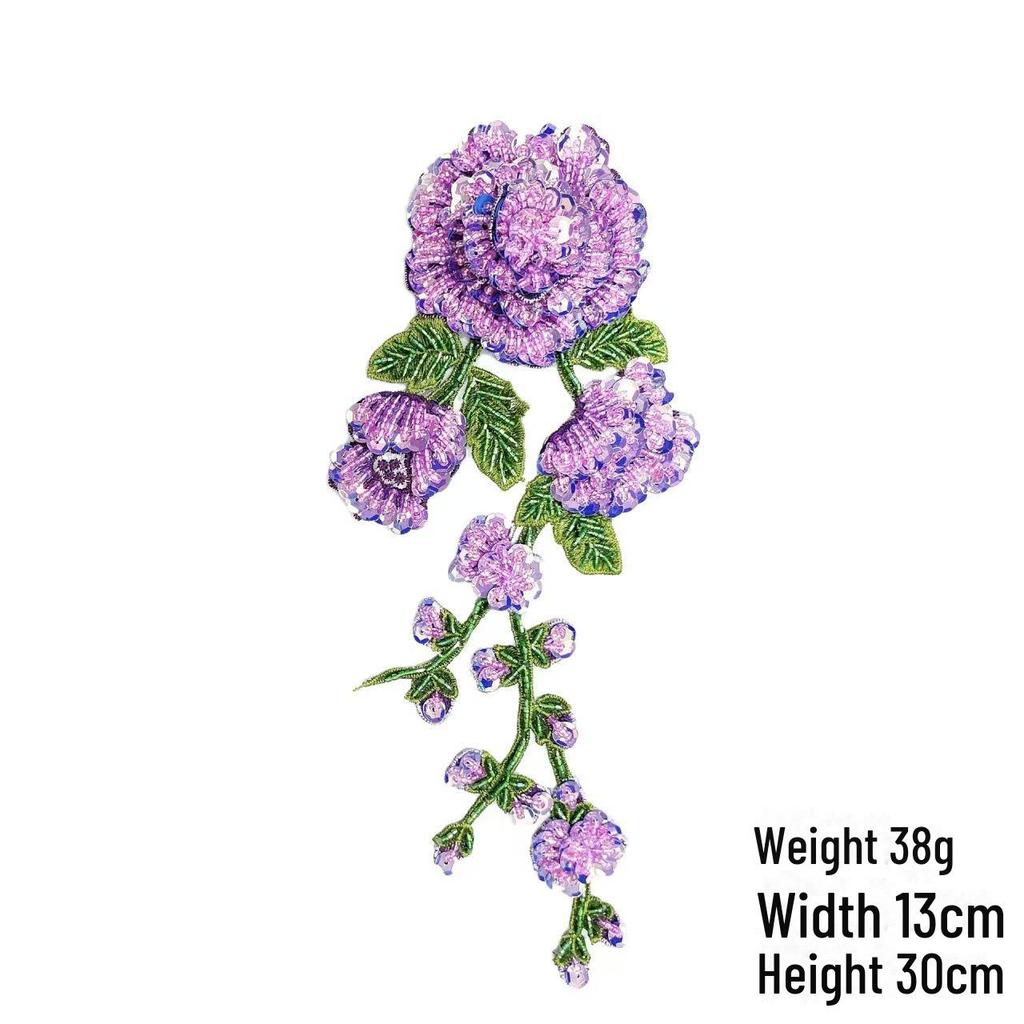 Water-Soluble 3D Floral Embroidered Beaded Patch for Collar or Dance Costume
