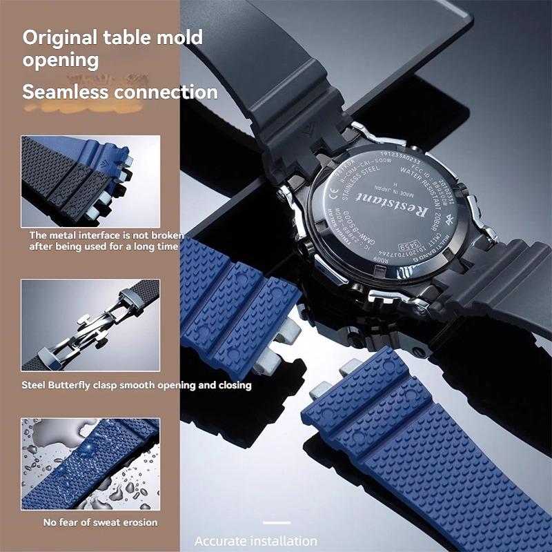 High quality fluororubber watch strap For G-SHOCK Casio 35/50 anniversary small silver block GMW-B5000 series accessories