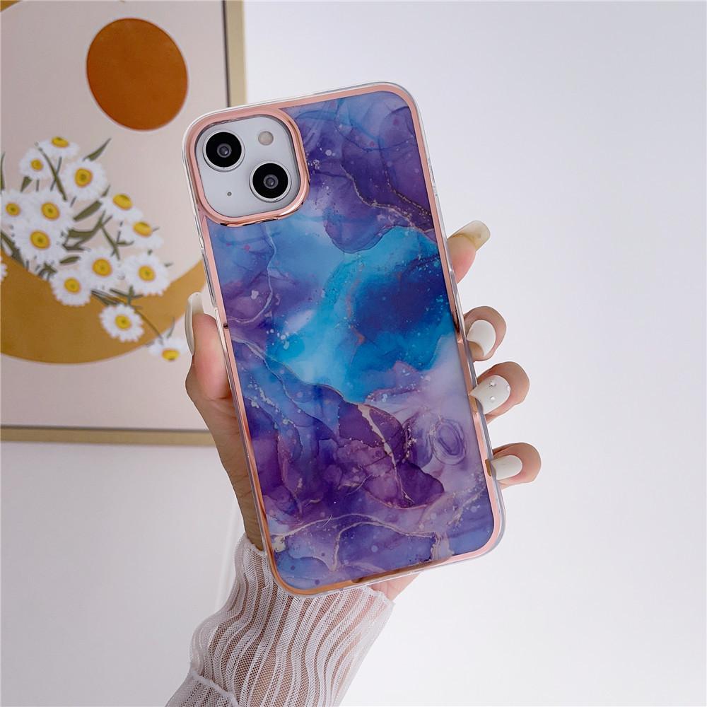 Applicable To IPhone16 Electroplated Marble Pattern Mobile Phone Case Apple 15/14promax Ink Color 13pro Cross-border