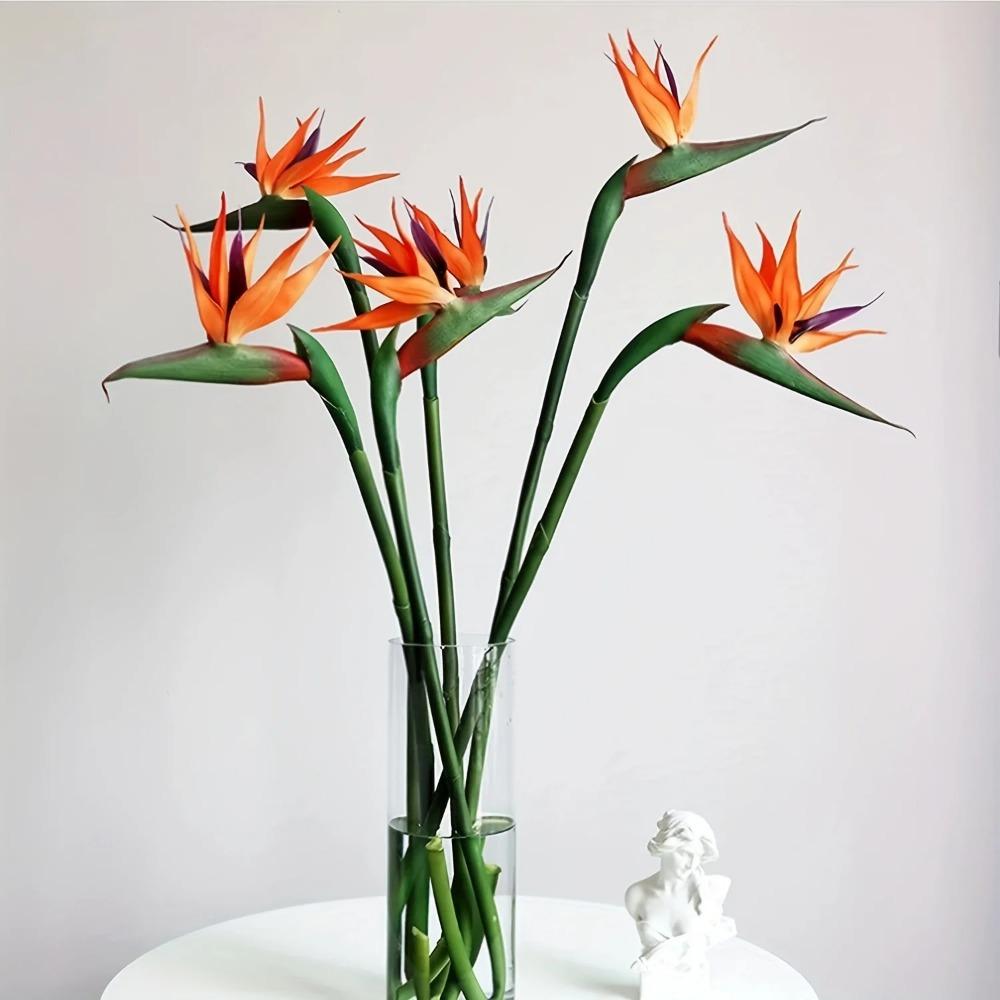3pcs Artificial Bird Of Paradise Flowers Rubber Strelitzia 24.5'' Long Stem Flower Suitable For DIY Home Party Theme Decor