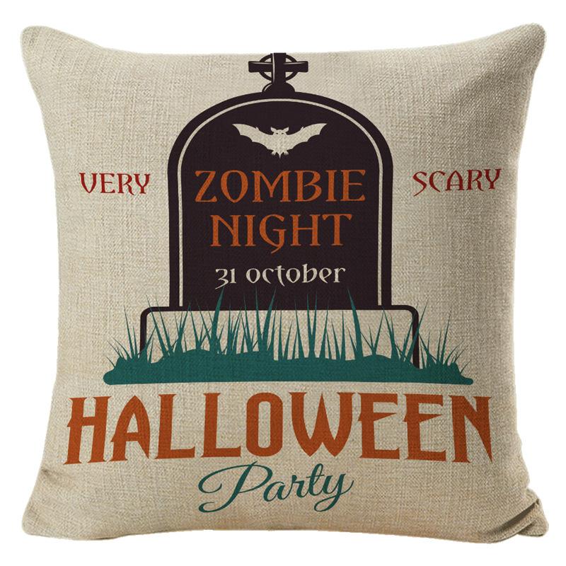 Halloween Pillow Cover Linen Pumpkin Text Sofa Cushion Cover Home Living Room Waist Cushion