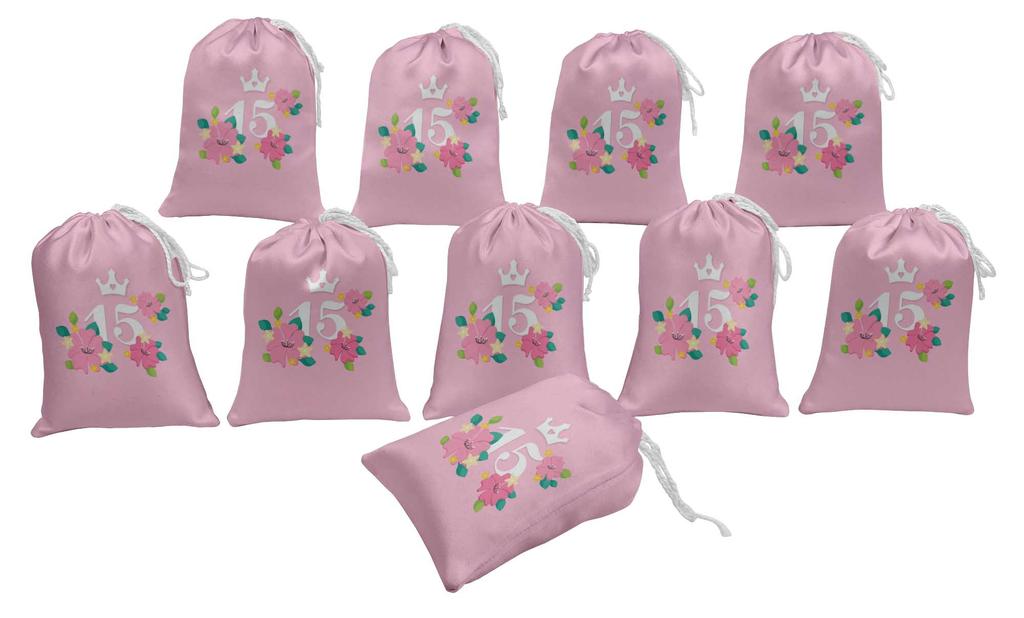 Darling Souvenir Purple Floral Quinceanera Party Supplies Drawstring Pouches Favor Bags 15