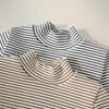 Kids' Winter Striped Velvet-Enhanced Thick Warm High-Collar Long-Sleeve T-Shirt