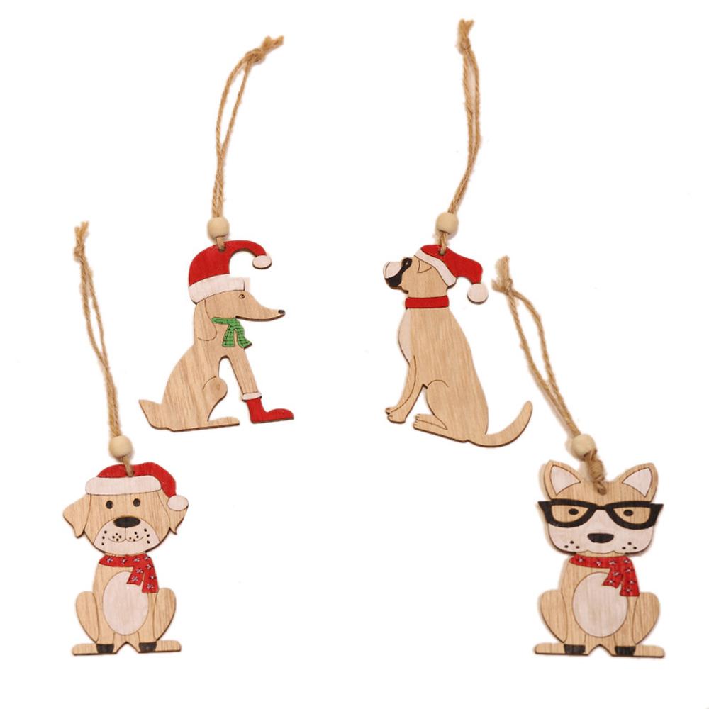 5Pcs Christmas Wooden Ornaments Cute Dog Cat Car Hanging Pendants for Christmas Tree Christmas Decoration 2024 Navidad Xmax Gift