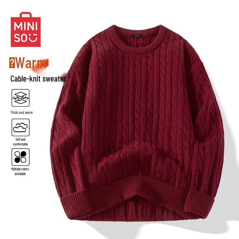

MINISO Men s Japanese Style Cable Knit Crewneck Sweater M