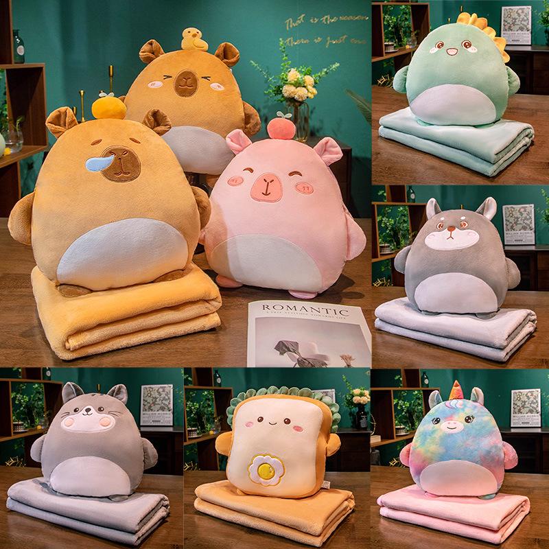 Cartoon 2-in-1 Cushion & Blanket: Dual-Use Hand Warmer, Leg Cover, Nap Pillow Doll for Office