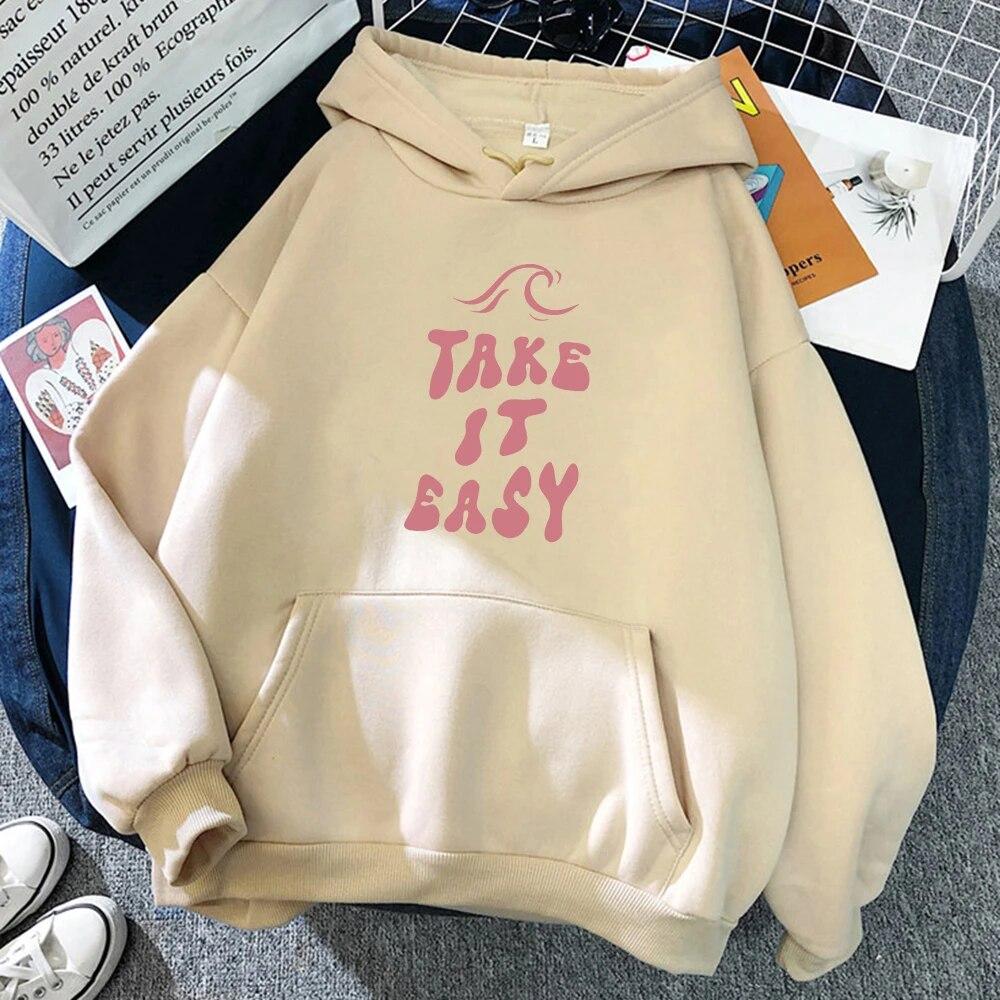 

Take It Easy Creative Design Hoody For Women Pocket Street Sweatshirt Hip Hop Fleece Hoodie All-Match Comfortable Clothes