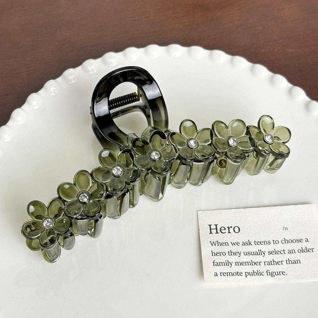 Large Vintage Floral Hair Claw Clip With Rhinestone Embellishments For Women