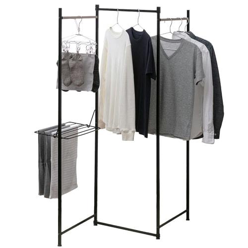IRIS OHYAMA Stylish Clothes Drying Rack, 3-Row, Approx. 150cm Wide X 24cm Deep X 147cm High, Black (OTM-150)