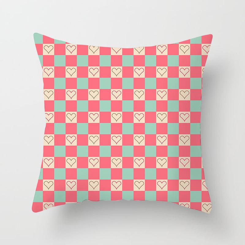 New Color-blocking Geometric Pillow Case, Peach Leather Velvet Cushion Sofa Cushion Cover, Splicing Living Room