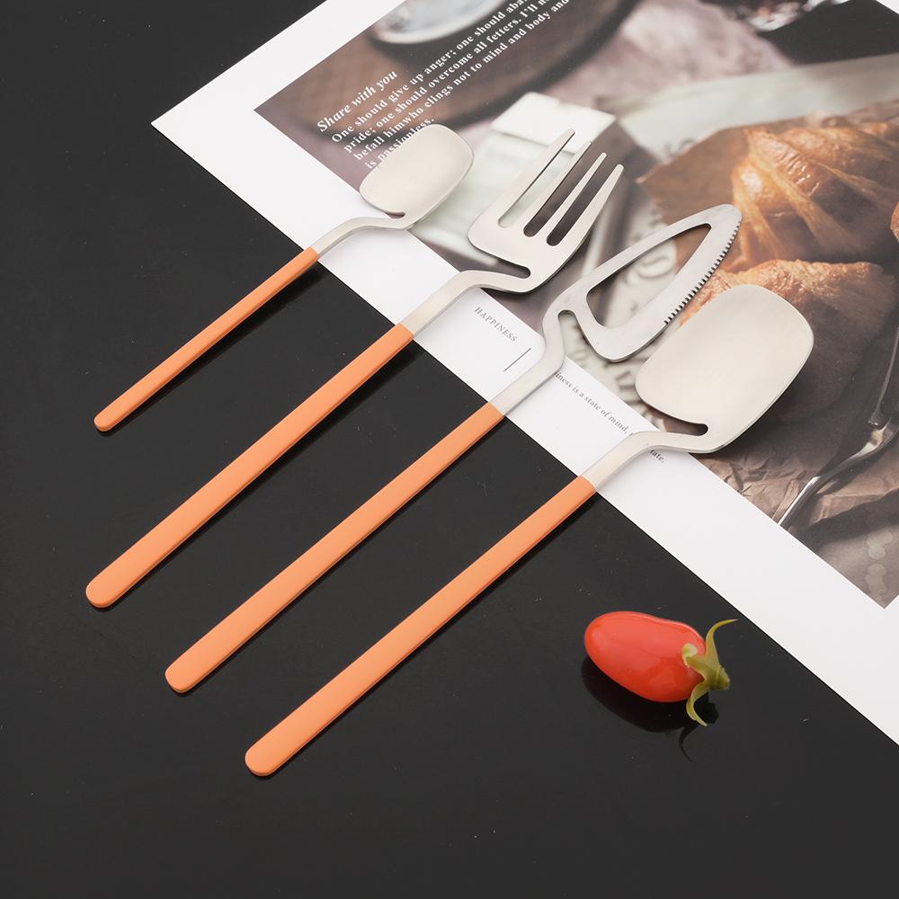 4Pcs Blue Silver Stainless Steel Cutlery Set Kitchen Silverware Dinnerware Knife Fork Spoon Flatware Set Brushed Stain Tableware Utensils