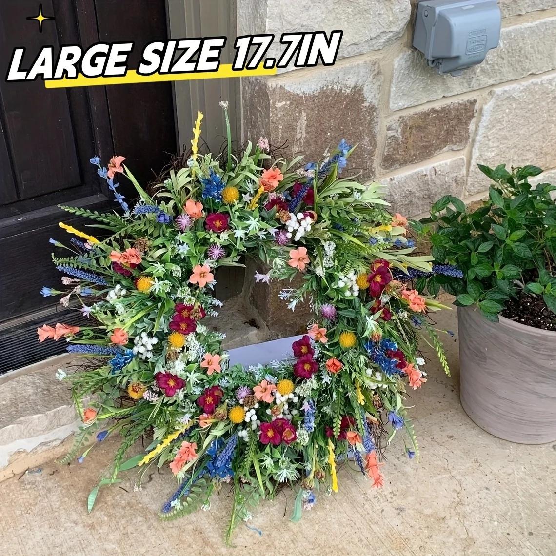 Wildflower Wreath Spring Summer Wreath Front Door Artificial Flower Wreath Farmhouse Decor Fresh Green Plant Eternal Flower
