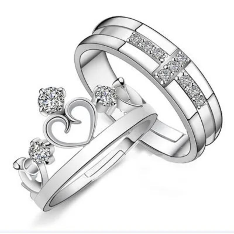 Fashion Exquisite Silver Color Pair Rings for Women Men Adjustable Couple Engagement Wedding Gift Jewelry Accessoires