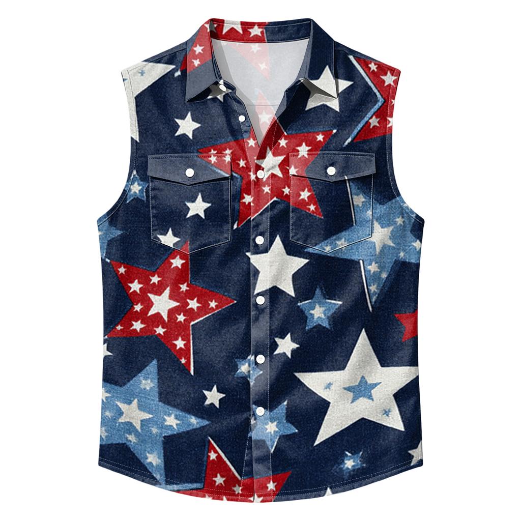 Men's Workwear Lapel Button-Down Vest Shirt - Lightweight Sleeveless Top