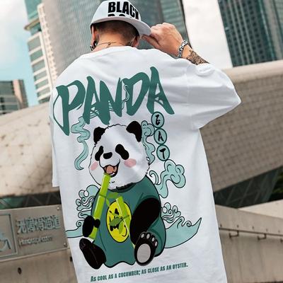 Kawaii retro anime pandaprint T-shirt, heren zomer casual T-shirt met korte mouwen