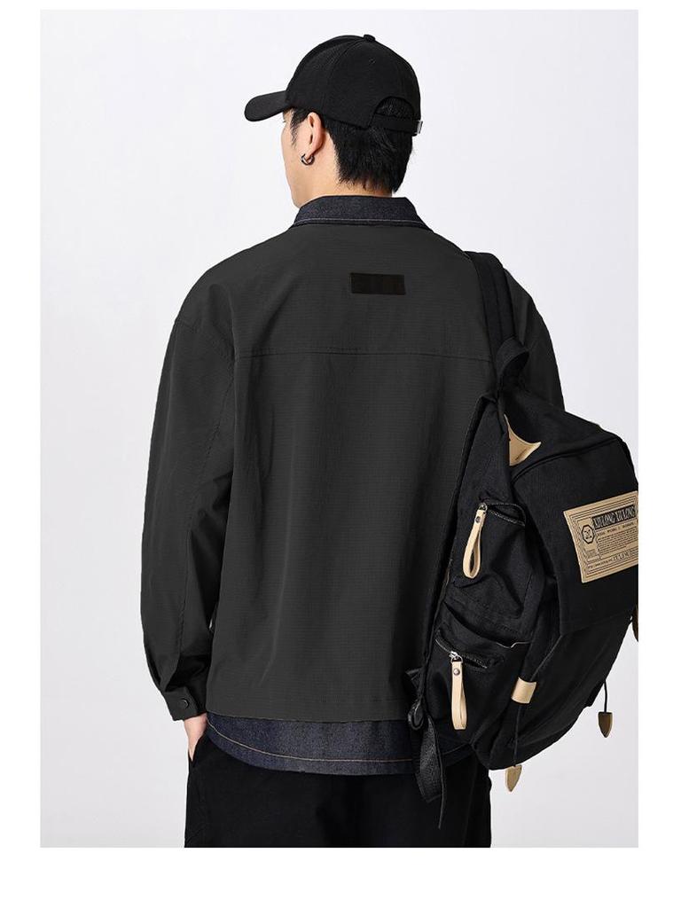 Men's Designer-Style Faux Two-Piece Jacket, Spring/Autumn 2025, Loose Casual Workwear, Trendy Cotton Outerwear.