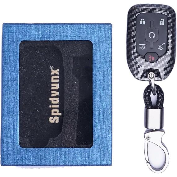 For GMC Key Fob Cover, Carbon Fiber Pattern Key Case for 2017-2022 2023 2024 Suburban Tahoe Silverado 1500 GMC Yukon XL Acadia Terrain Sierra 1500