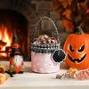 Reusable Holiday Pouch Halloween Pumpkin Ghost Treat Tote, Cute Lace Handle Candy Basket for Festival Bucket Kids, Spooky Gift Bag Trick or