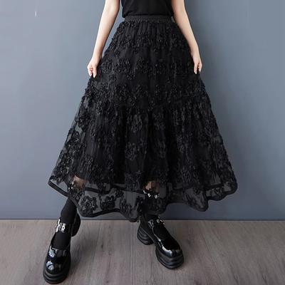Mesh Patchwork Elastic Waist Skirt HQQ2471
